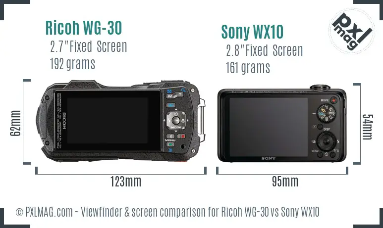 Ricoh WG-30 vs Sony WX10 Screen and Viewfinder comparison