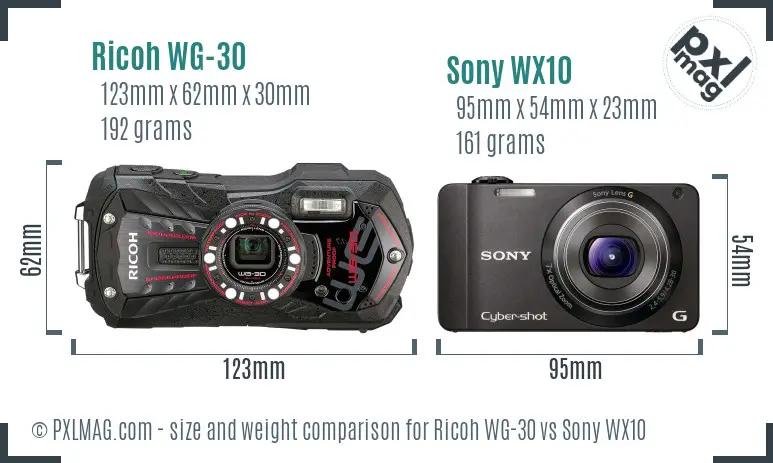 Ricoh WG-30 vs Sony WX10 size comparison