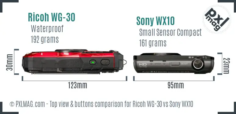 Ricoh WG-30 vs Sony WX10 top view buttons comparison
