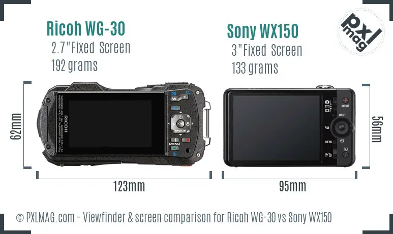 Ricoh WG-30 vs Sony WX150 Screen and Viewfinder comparison