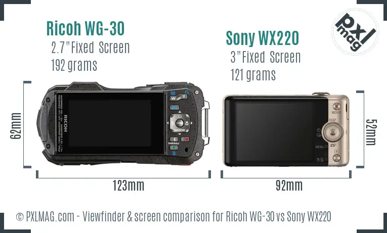 Ricoh WG-30 vs Sony WX220 Screen and Viewfinder comparison