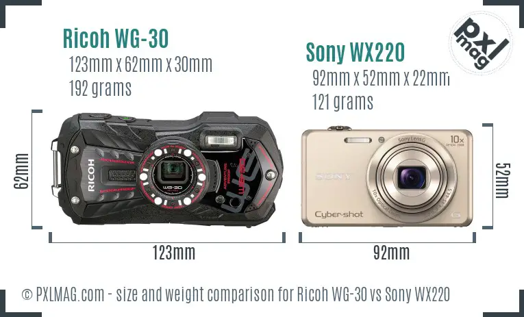 Ricoh WG-30 vs Sony WX220 size comparison