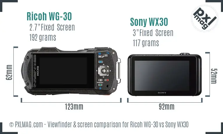 Ricoh WG-30 vs Sony WX30 Screen and Viewfinder comparison