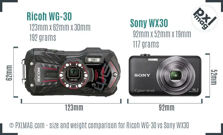 Ricoh WG-30 vs Sony WX30 size comparison