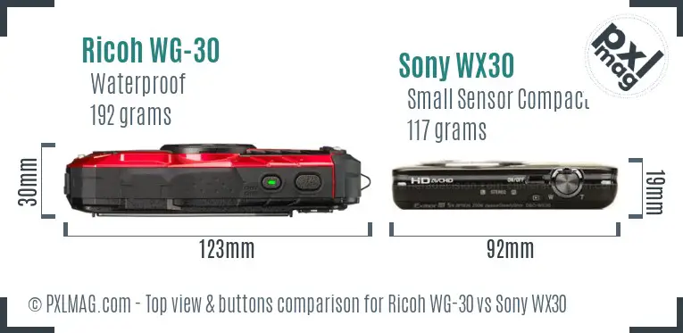 Ricoh WG-30 vs Sony WX30 top view buttons comparison