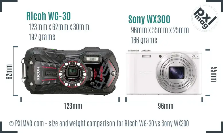 Ricoh WG-30 vs Sony WX300 size comparison