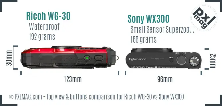 Ricoh WG-30 vs Sony WX300 top view buttons comparison