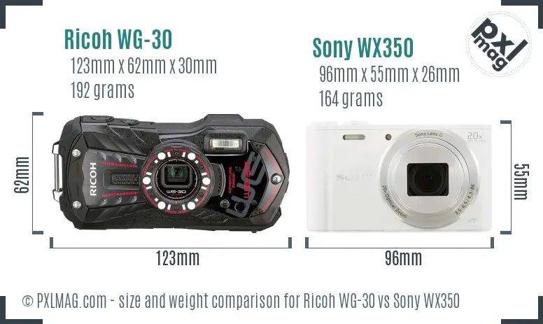Ricoh WG-30 vs Sony WX350 size comparison