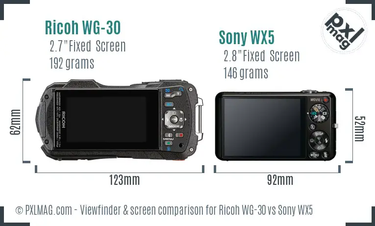 Ricoh WG-30 vs Sony WX5 Screen and Viewfinder comparison