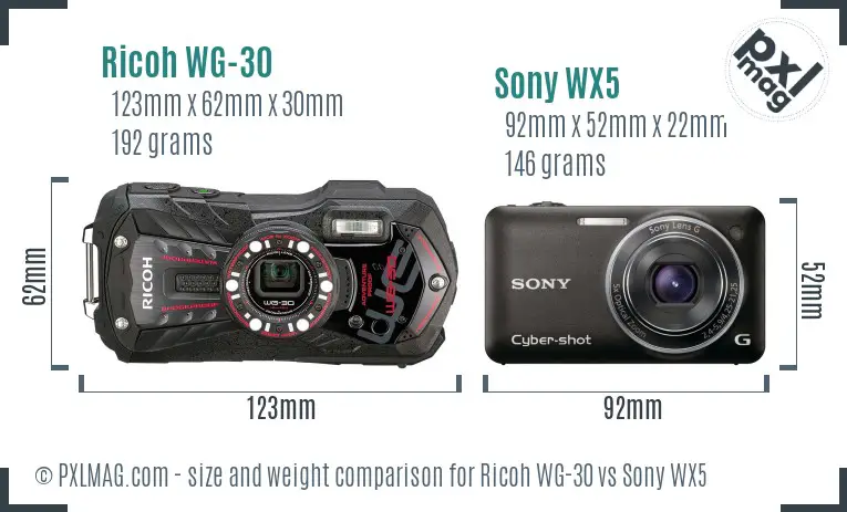 Ricoh WG-30 vs Sony WX5 size comparison