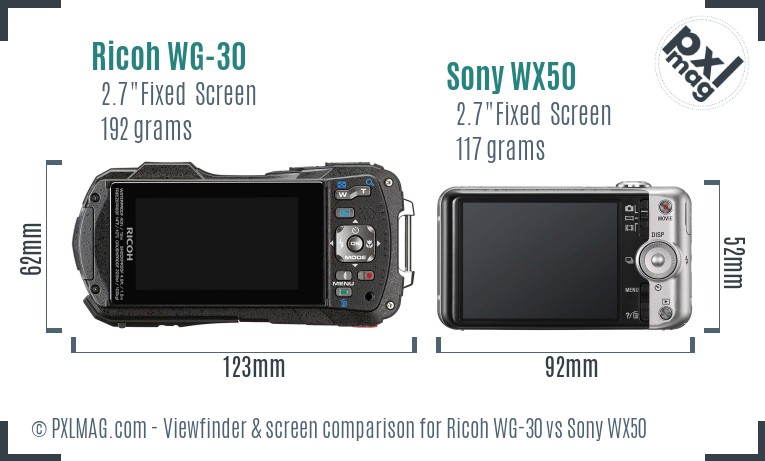 Ricoh WG-30 vs Sony WX50 Screen and Viewfinder comparison