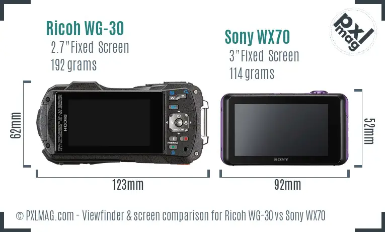 Ricoh WG-30 vs Sony WX70 Screen and Viewfinder comparison