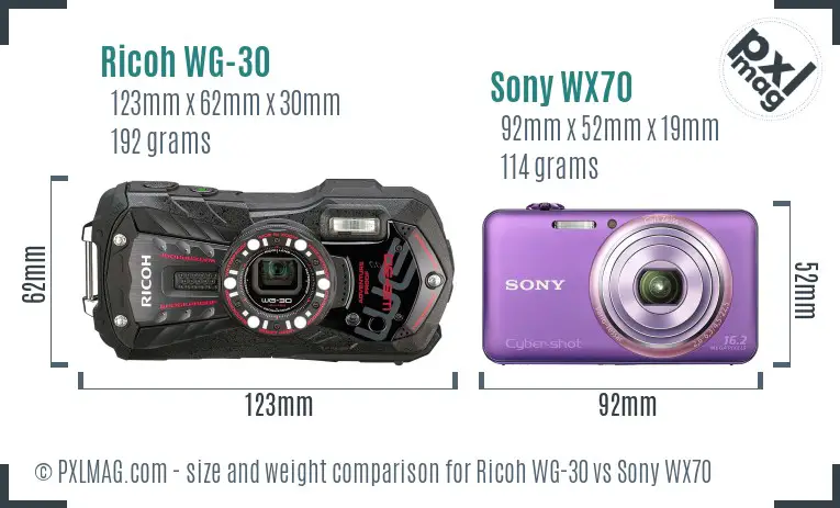 Ricoh WG-30 vs Sony WX70 size comparison