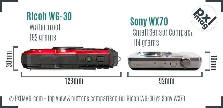 Ricoh WG-30 vs Sony WX70 top view buttons comparison