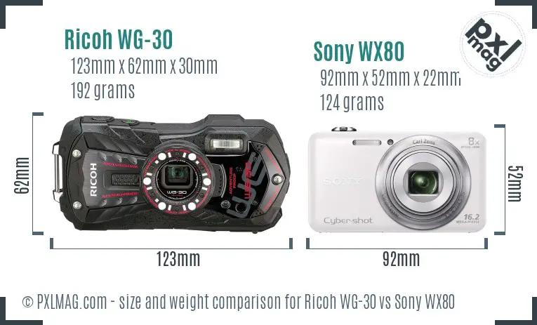 Ricoh WG-30 vs Sony WX80 size comparison