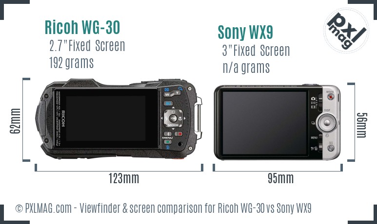 Ricoh WG-30 vs Sony WX9 Screen and Viewfinder comparison