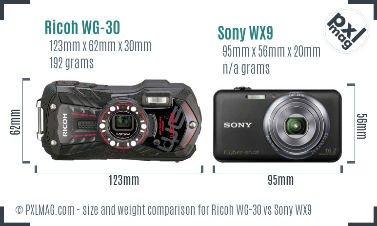 Ricoh WG-30 vs Sony WX9 size comparison