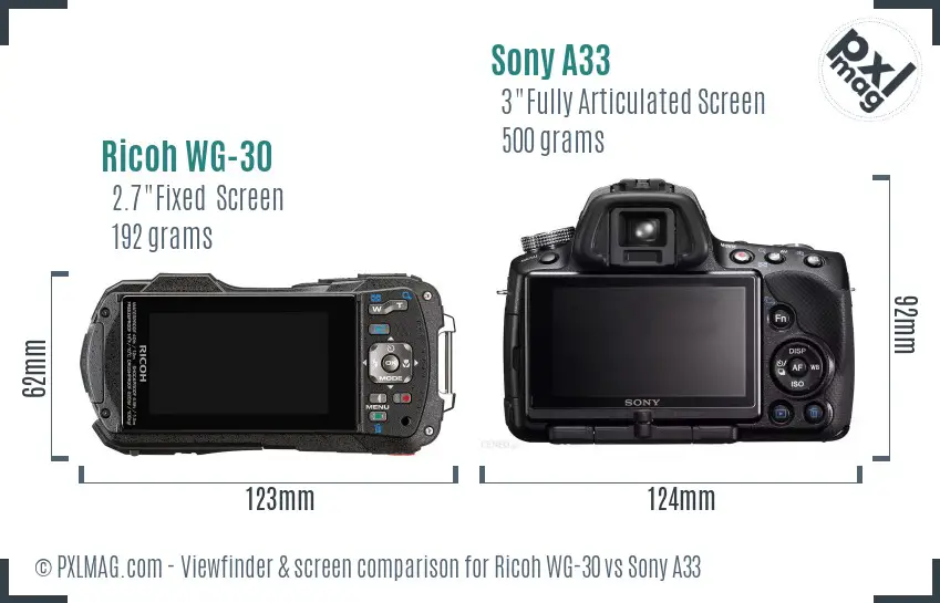 Ricoh WG-30 vs Sony A33 Screen and Viewfinder comparison