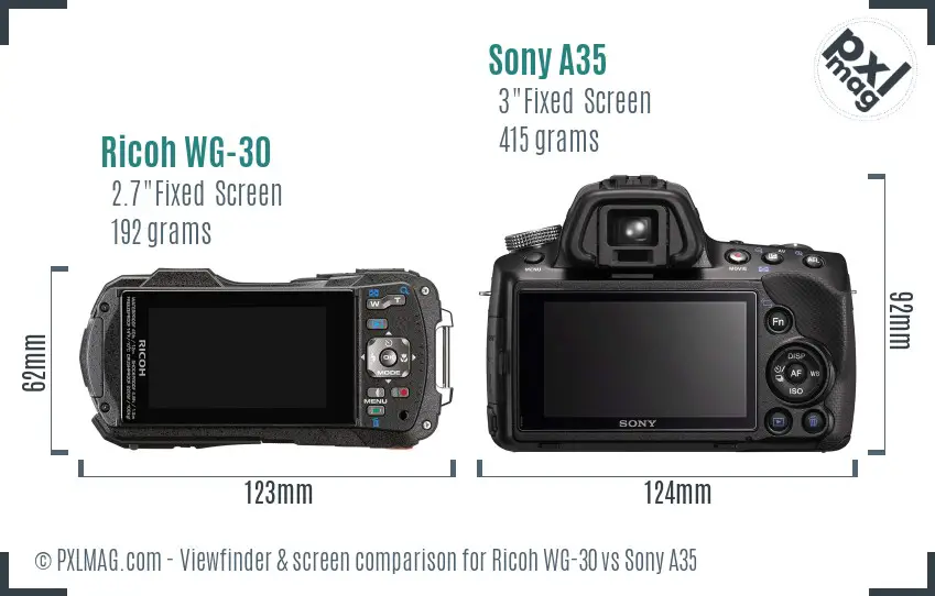 Ricoh WG-30 vs Sony A35 Screen and Viewfinder comparison