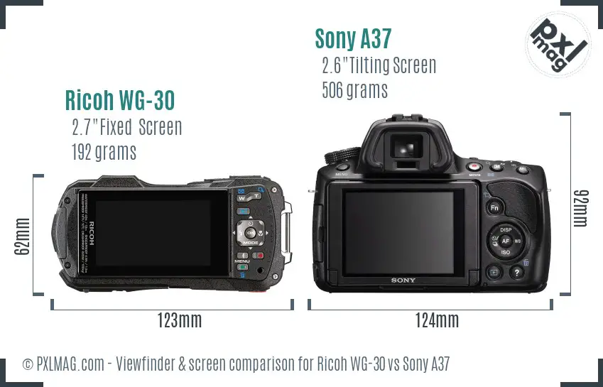 Ricoh WG-30 vs Sony A37 Screen and Viewfinder comparison