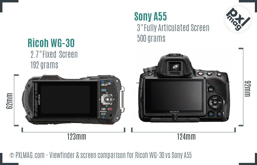 Ricoh WG-30 vs Sony A55 Screen and Viewfinder comparison
