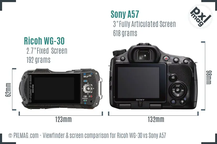 Ricoh WG-30 vs Sony A57 Screen and Viewfinder comparison