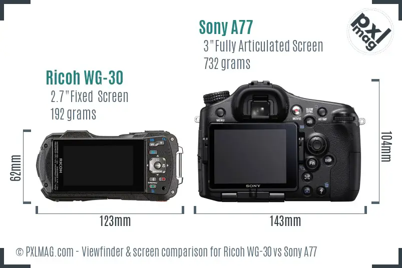 Ricoh WG-30 vs Sony A77 Screen and Viewfinder comparison