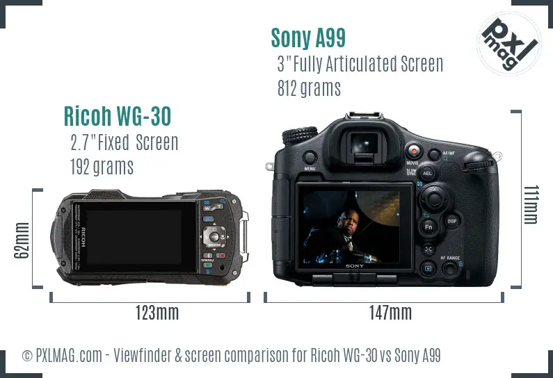 Ricoh WG-30 vs Sony A99 Screen and Viewfinder comparison