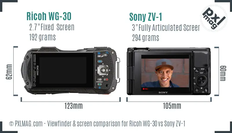 Ricoh WG-30 vs Sony ZV-1 Screen and Viewfinder comparison