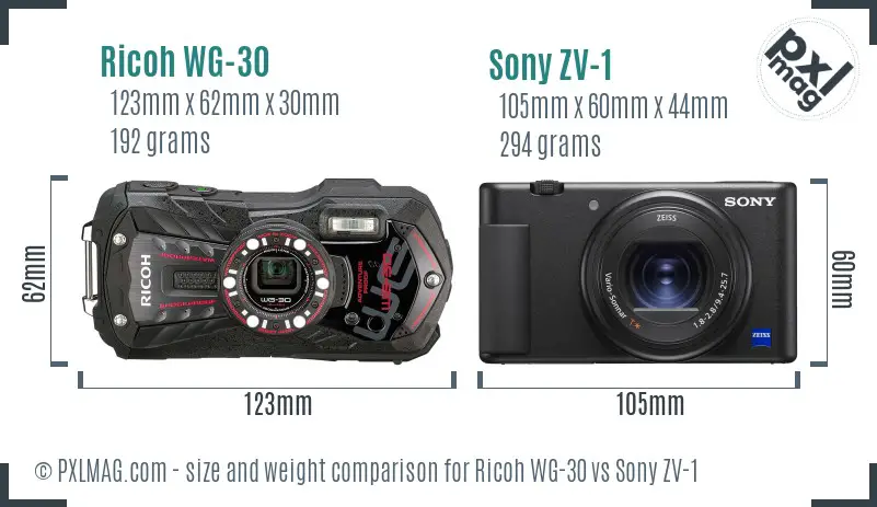 Ricoh WG-30 vs Sony ZV-1 size comparison