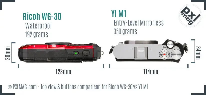 Ricoh WG-30 vs YI M1 top view buttons comparison