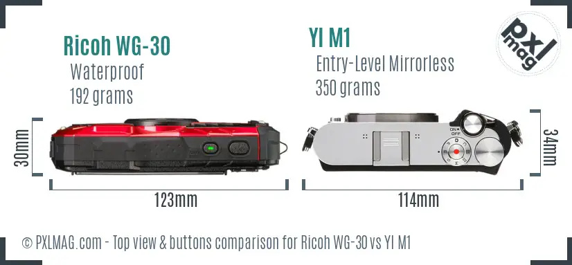 Ricoh WG-30 vs YI M1 top view buttons comparison Ricoh WG-30 vs YI M1 top view buttons comparison