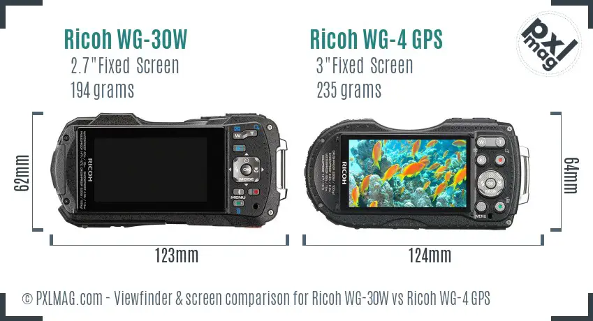 Ricoh WG-30W vs Ricoh WG-4 GPS Screen and Viewfinder comparison