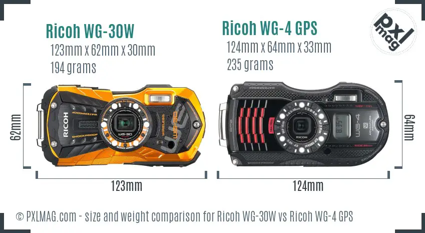 Ricoh WG-30W vs Ricoh WG-4 GPS size comparison