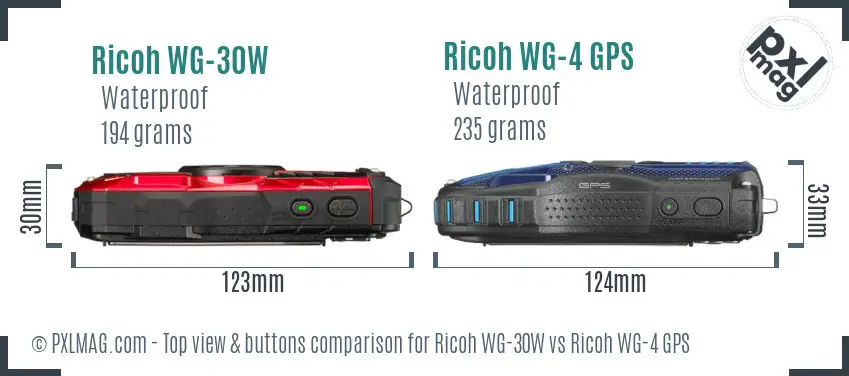 Ricoh WG-30W vs Ricoh WG-4 GPS top view buttons comparison