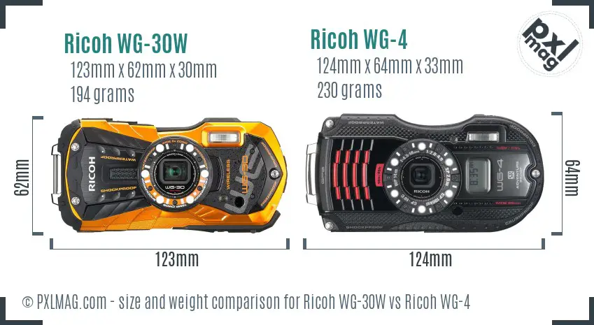 Ricoh WG-30W vs Ricoh WG-4 size comparison