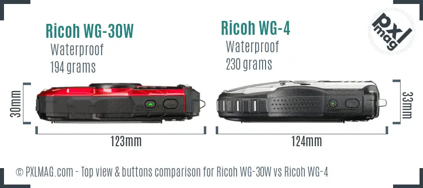 Ricoh WG-30W vs Ricoh WG-4 top view buttons comparison