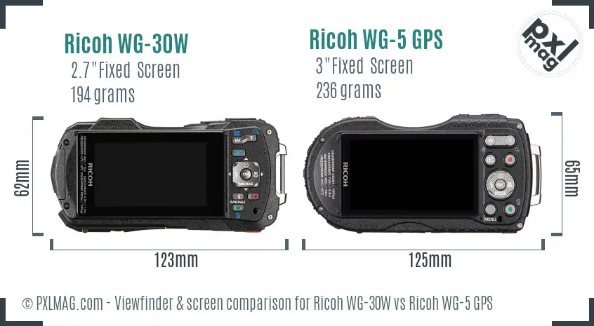 Ricoh WG-30W vs Ricoh WG-5 GPS Screen and Viewfinder comparison