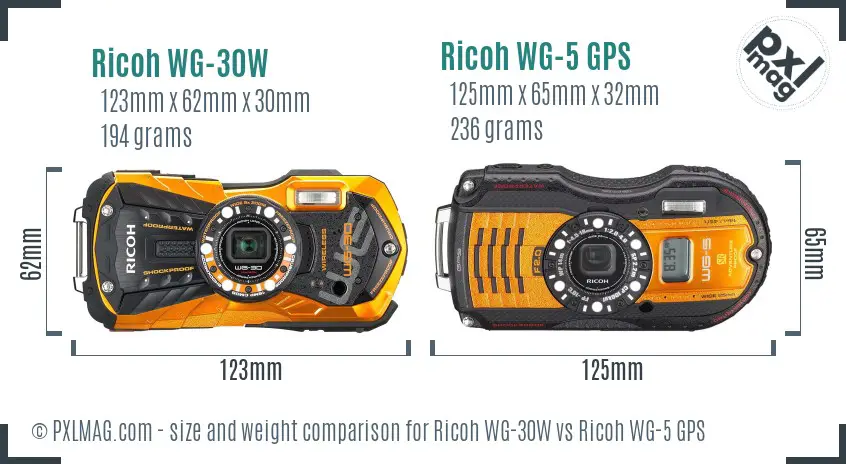 Ricoh WG-30W vs Ricoh WG-5 GPS size comparison