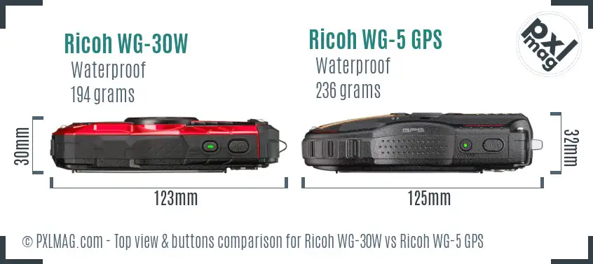 Ricoh WG-30W vs Ricoh WG-5 GPS top view buttons comparison
