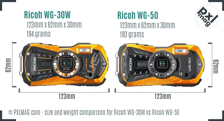Ricoh WG-30W vs Ricoh WG-50 size comparison