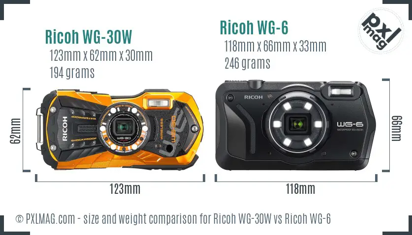 Ricoh WG-30W vs Ricoh WG-6 size comparison