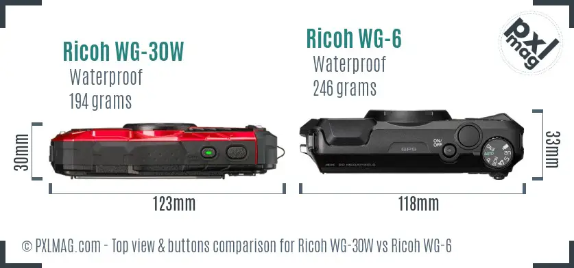Ricoh WG-30W vs Ricoh WG-6 top view buttons comparison