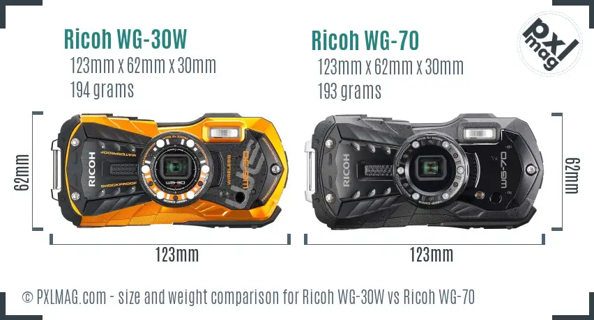 Ricoh WG-30W vs Ricoh WG-70 size comparison
