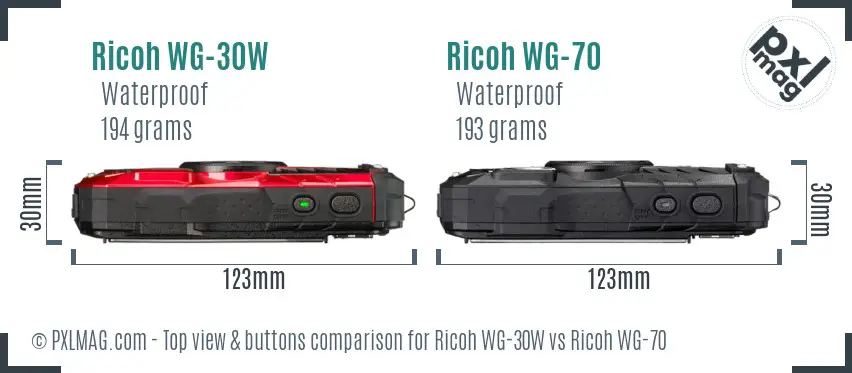 Ricoh WG-30W vs Ricoh WG-70 top view buttons comparison