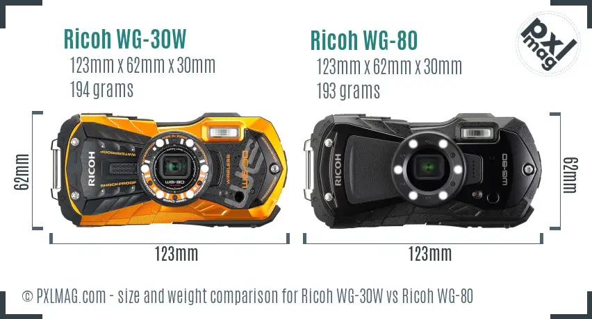 Ricoh WG-30W vs Ricoh WG-80 size comparison