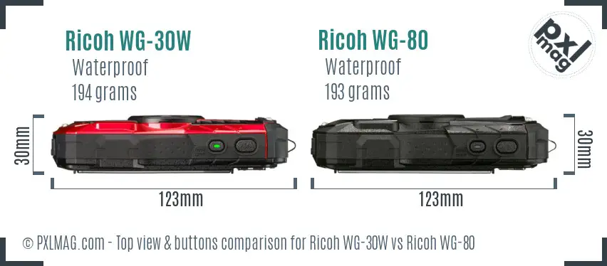 Ricoh WG-30W vs Ricoh WG-80 top view buttons comparison