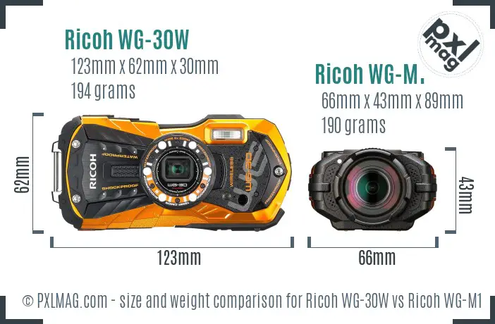 Ricoh WG-30W vs Ricoh WG-M1 size comparison
