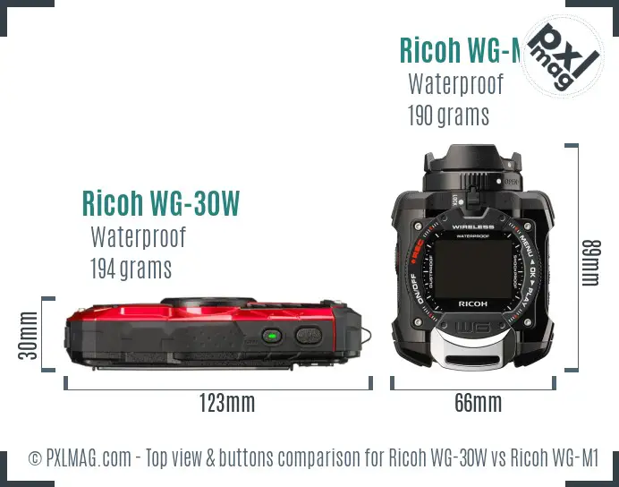 Ricoh WG-30W vs Ricoh WG-M1 top view buttons comparison
