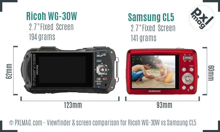 Ricoh WG-30W vs Samsung CL5 Screen and Viewfinder comparison